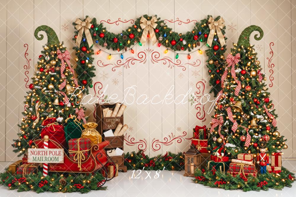 Kate Christmas Tree Fantasy Garland Sleigh Presents Printed Backdrop Designed by Patty Roberts