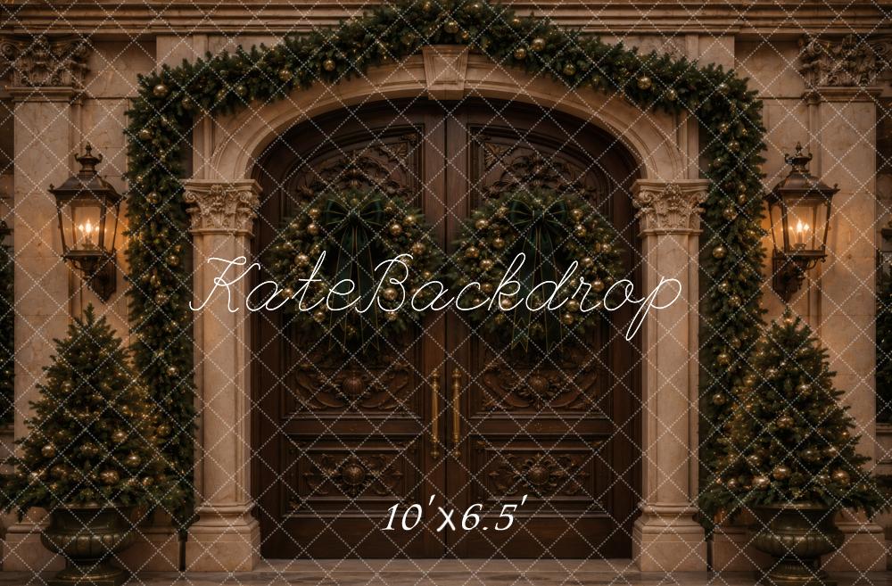 Kate Christmas Garland Wreaths Classic Double Doors Printed Backdrop Designed by Vertigo Productions