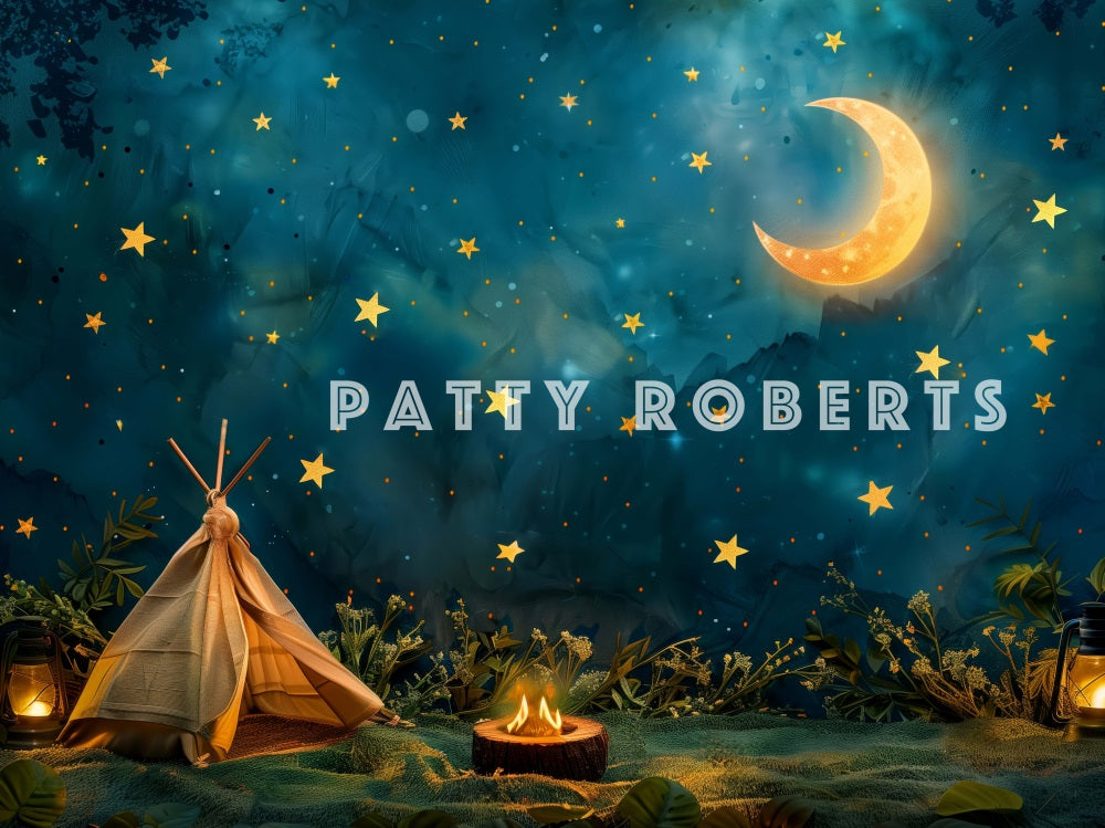 Fondo de Camping de Fogata en la Noche en el Bosque Diseñado por Patty Robert