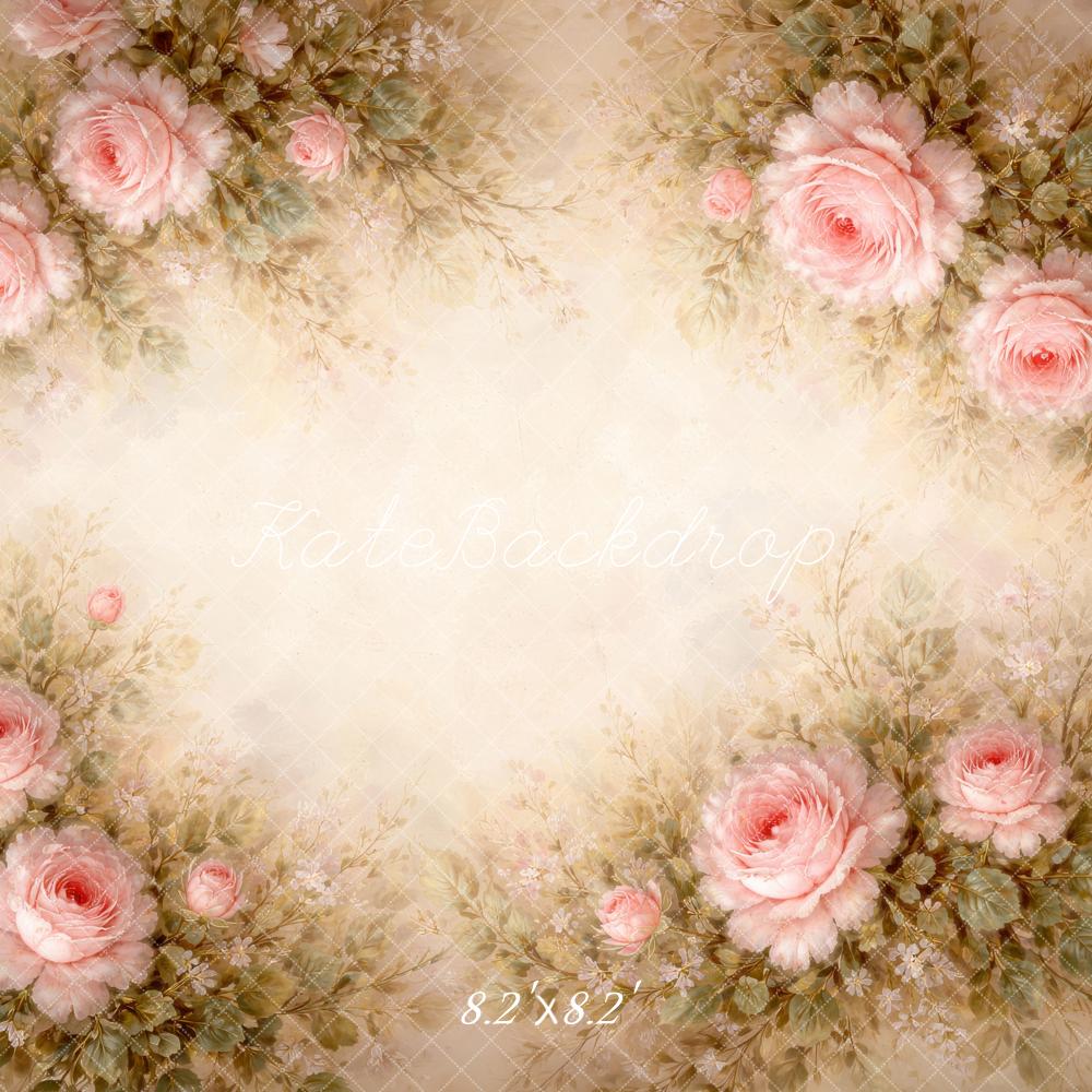 Kate Newborn Pink Rose Flower Vintage Bouquet Printed Backdrop Designed by Megan Leigh