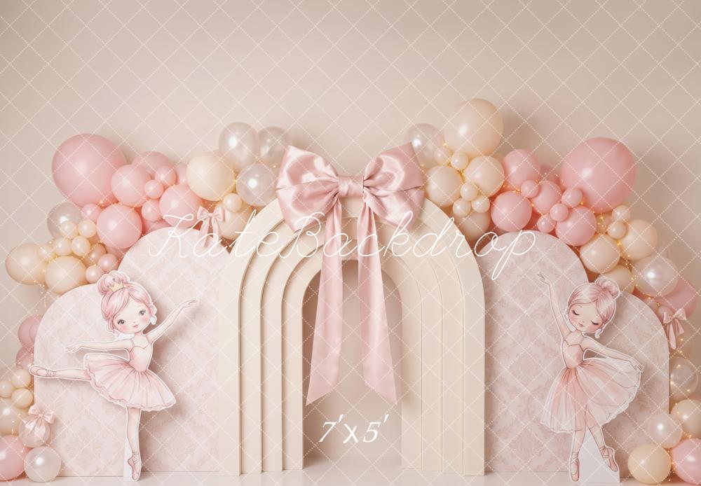 Kate Birthday Princess Pink Ballerina Arch Balloon Bow Printed Backdrop Designed by Patty Roberts