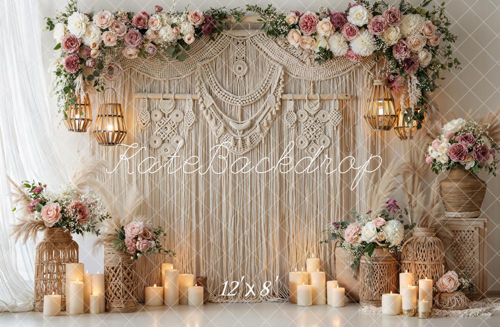 Kate Boho Macrame Flower Arch with Candles Backdrop Designed by Emetselch