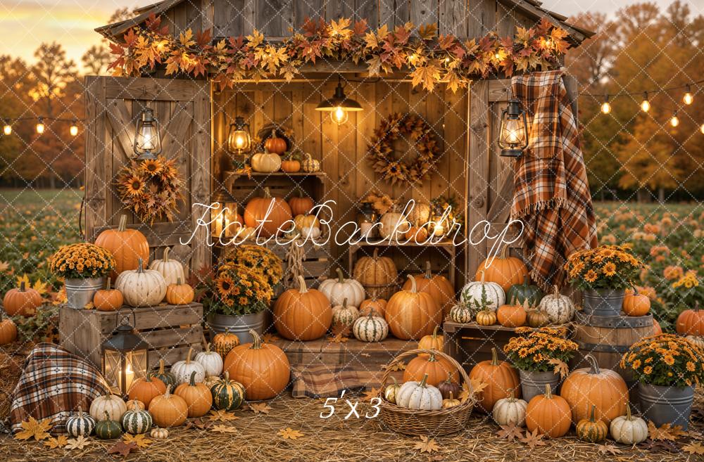 Kate Fall Pumpkin Farmhouse Sunflowers Harvest Printed Backdrop Designed by Emetselch
