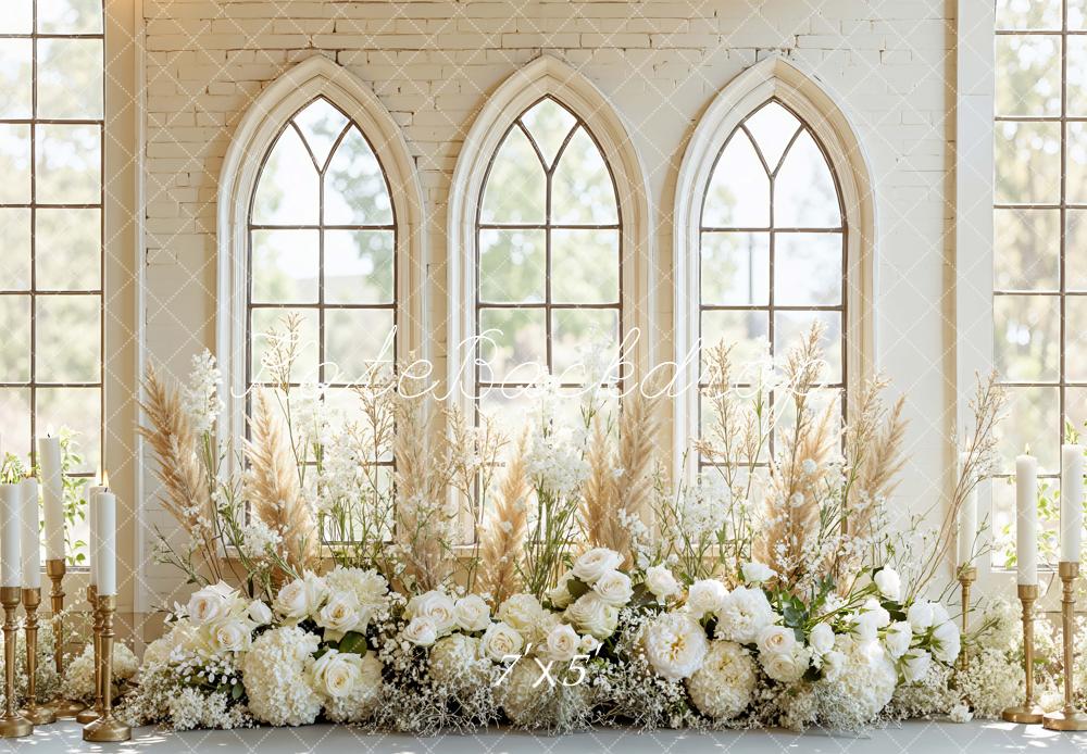 Kate Spring White Floral Church Windows Backdrop Designed by Mini MakeBelieve
