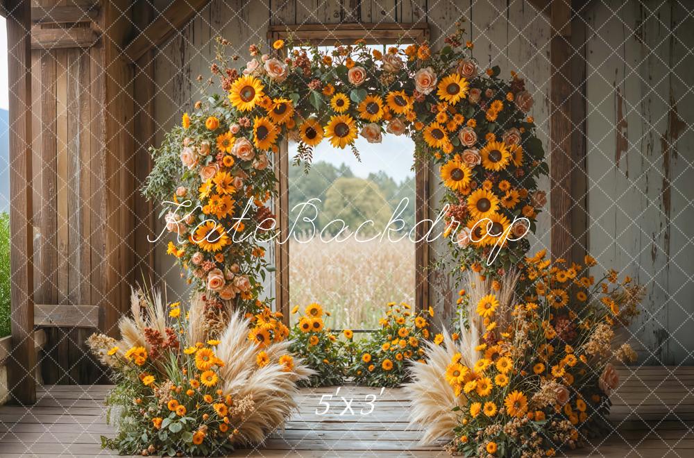 Kate Fall Indoor Sunflower Arch Pampas Grass Rustic Backdrop Designed by Mini MakeBelieve