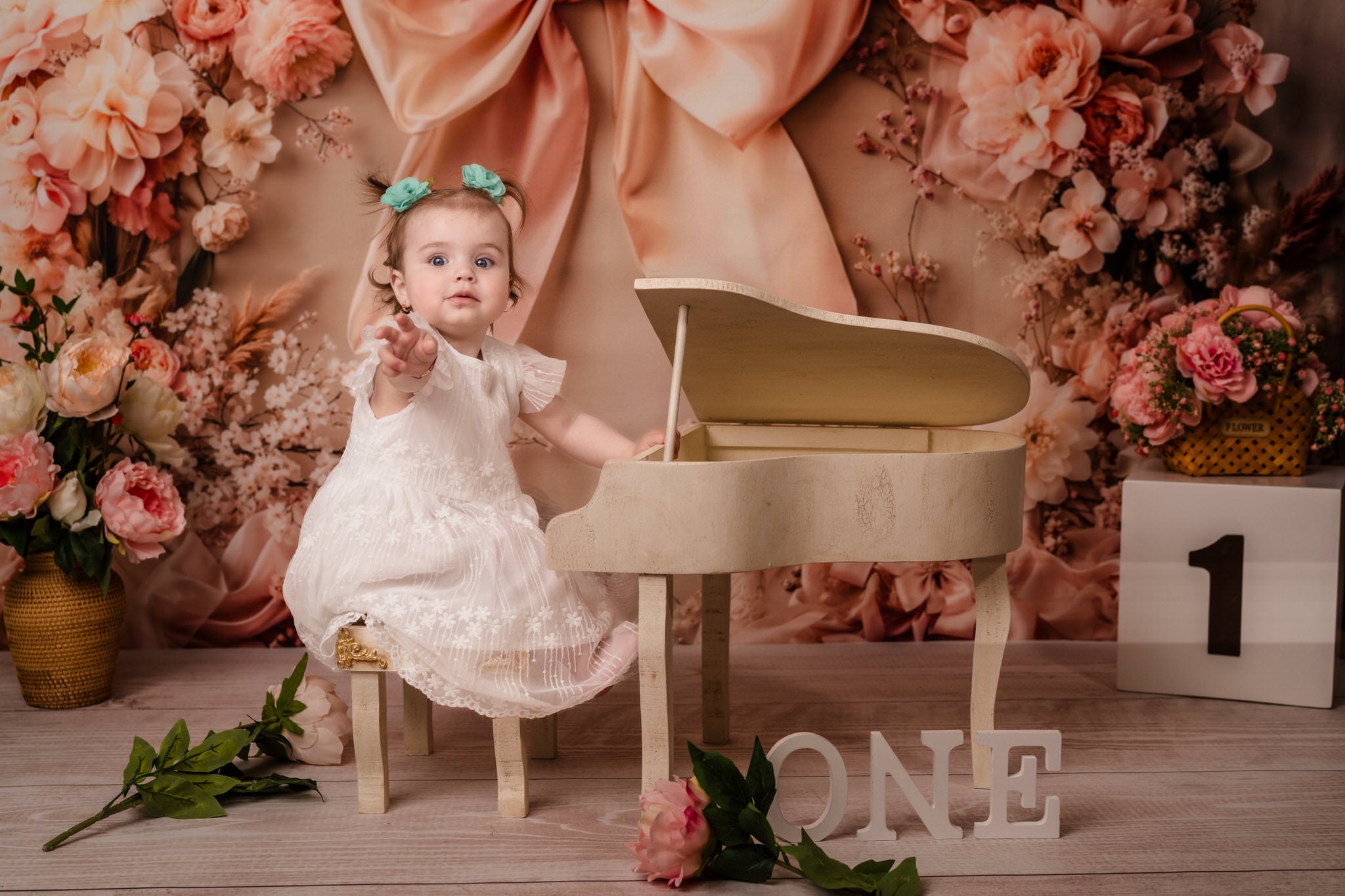 Kate Floral Arch Pink Big Bow Backdrop Designed by Emetselch