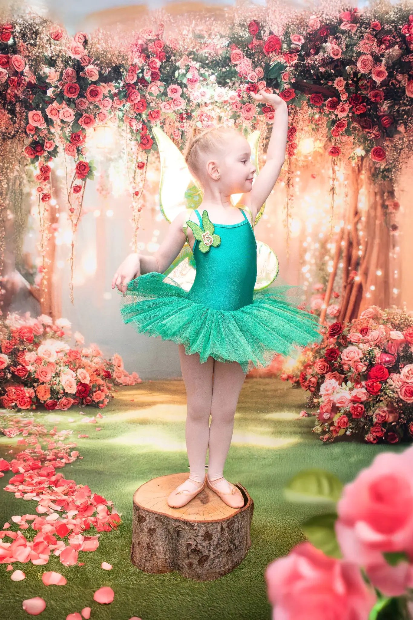 Kate Valentines Romantic Flower Arch Trees Fairy Lights Printed Backdrop Designed by Emetselch
