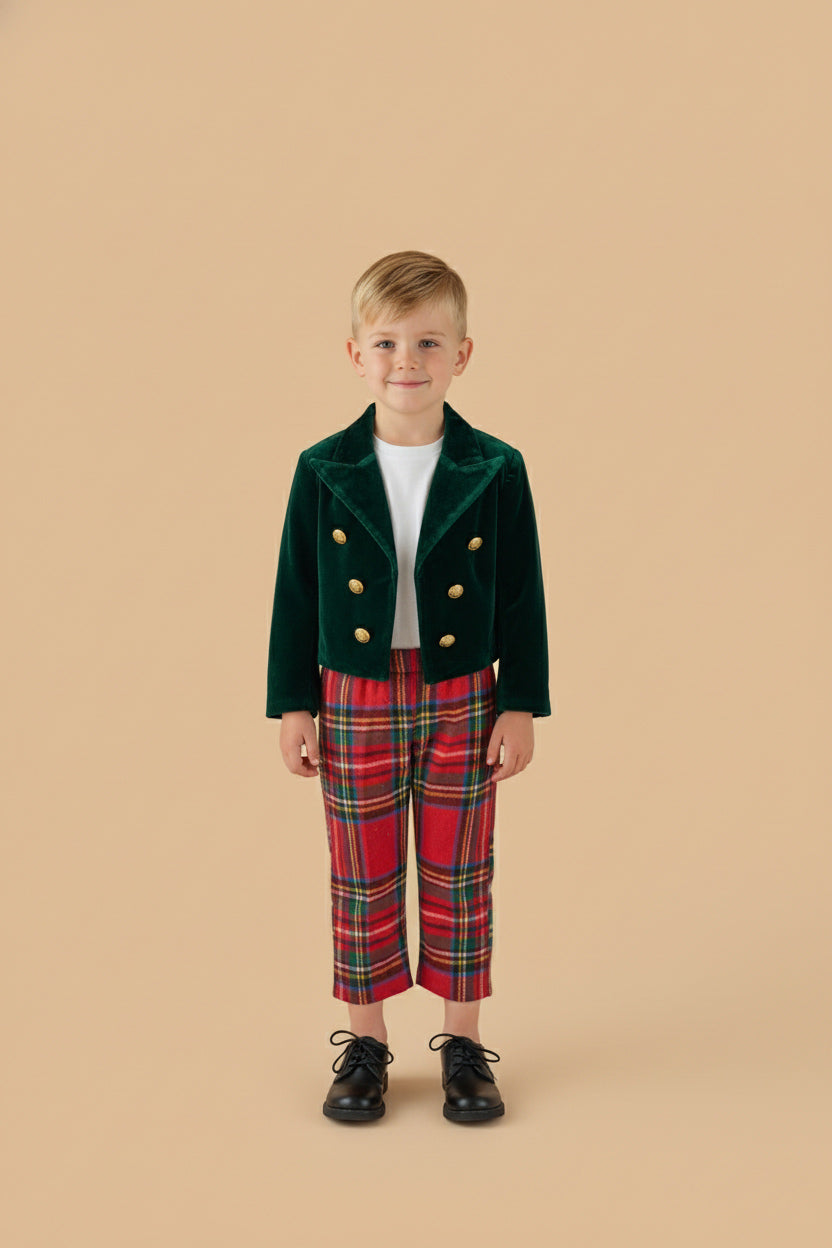 Kerst Fluwelen Rood Groen Geruite Kinderen Outfit Set voor Fotografie