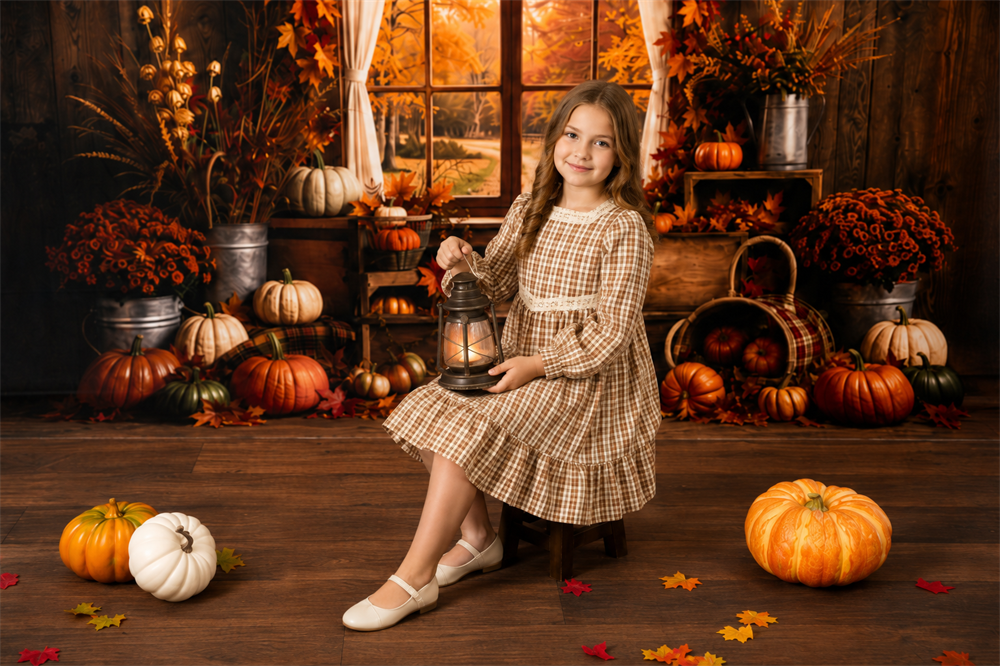 Kate Fall Window Maple Leaves Pumpkin Photo Kit Photography Backdrops&Props Themed Bundle(US ONLY)
