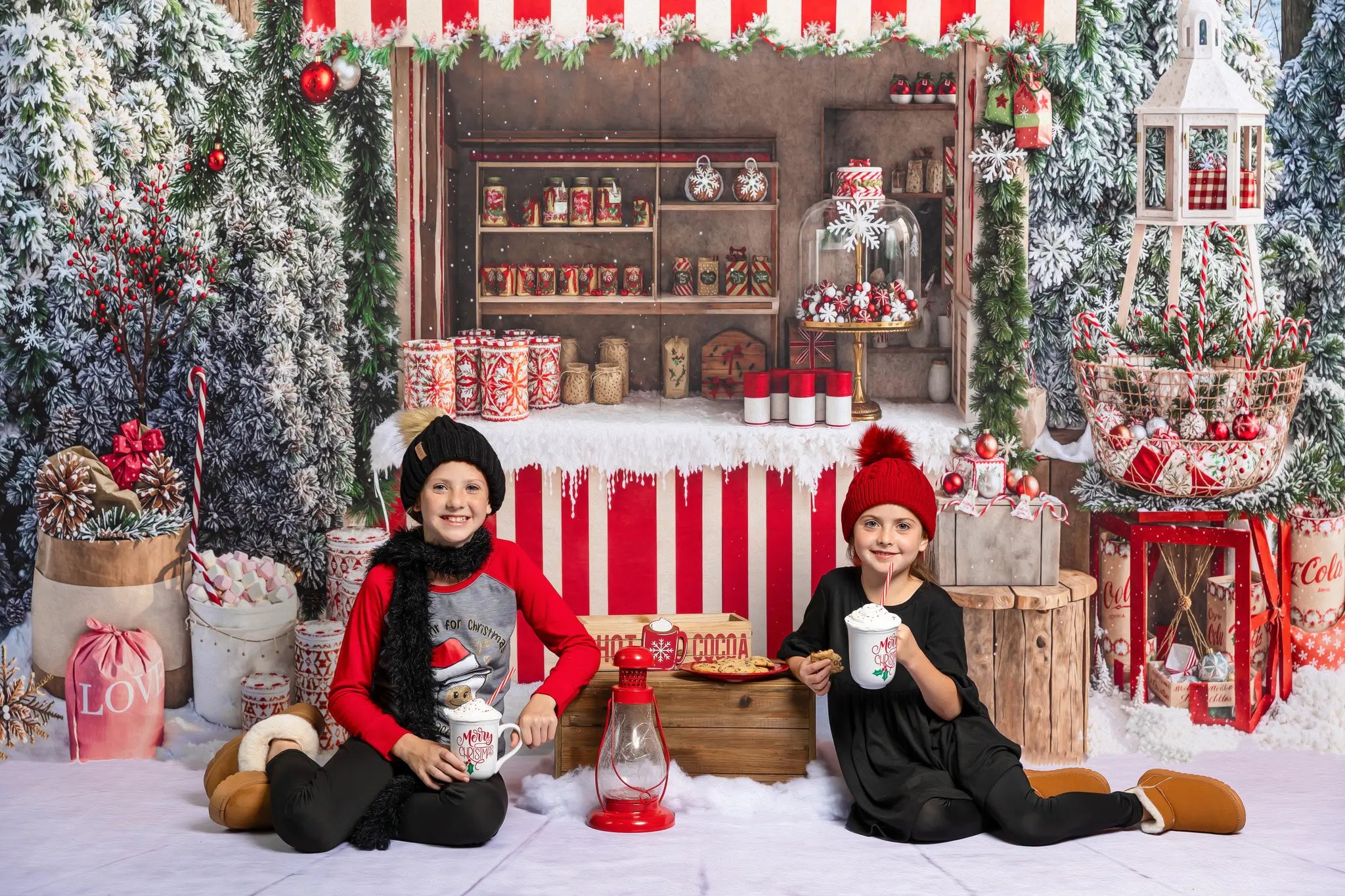 Kerst Hot Cocoa Stand Forest Snow Foto Achtergrond Designed by Emetselch