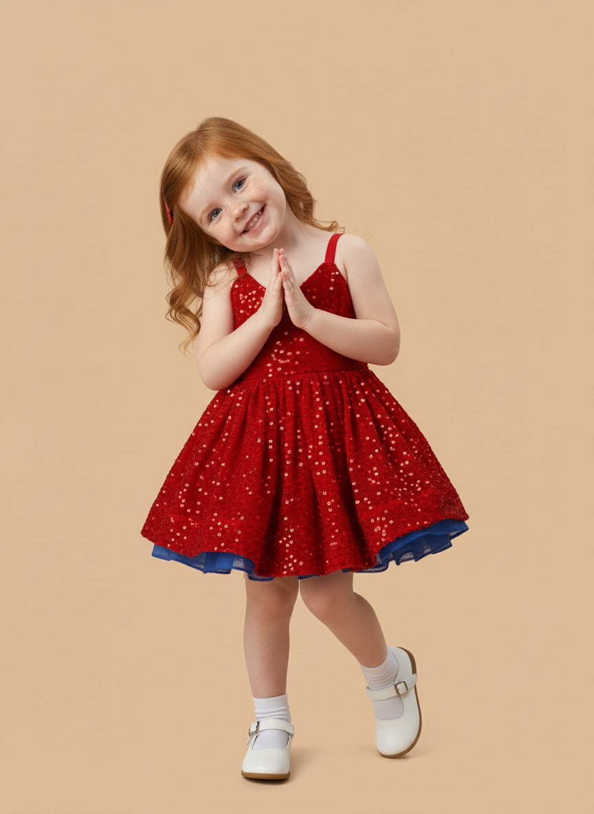 Couture Fluwelen Rode Pailletten Meisjesjurk voor Fotografie