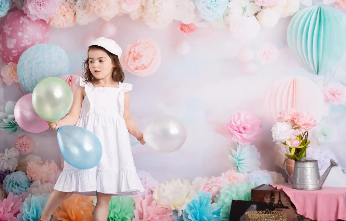 Kate Pastel Hot Air Balloons Flowers Backdrop Designed by Patty Roberts