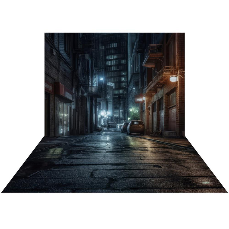 Kate Night City Printed Backdrop+Rainy Floor Printed Backdrop