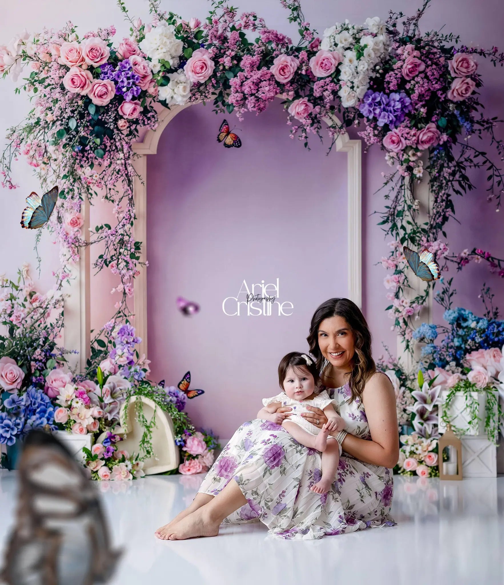 Kate Spring Wedding Floral Arch Pink Printed Backdrop Designed by Emetselch