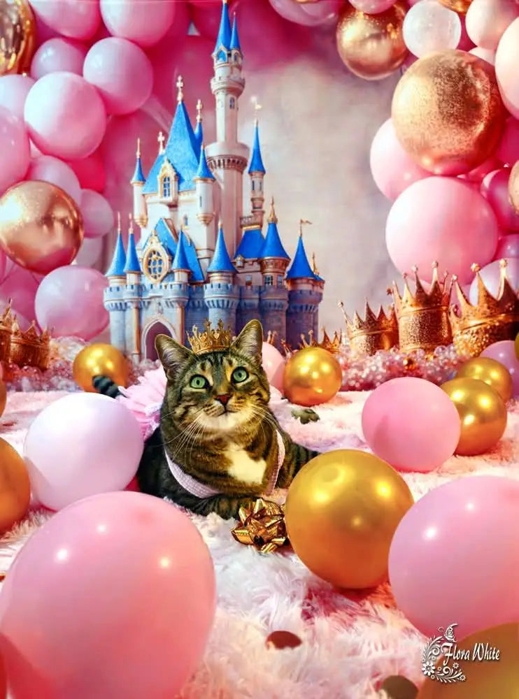 Kate Birthday Castle Pink Balloons Crowns Backdrop Designed by Emetselch