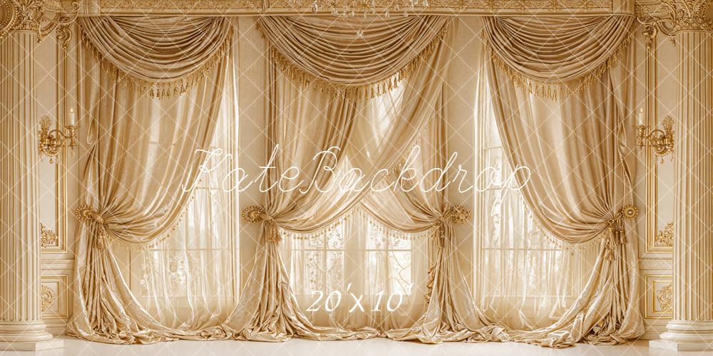 Kate Gold Draped Curtains and Columns Backdrop Designed by Emetselch
