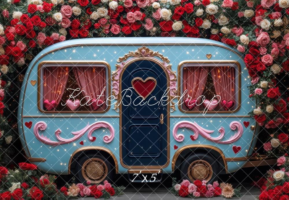 Kate Valentine RV Camper Floral Roses Backdrop Designed by Mini MakeBelieve