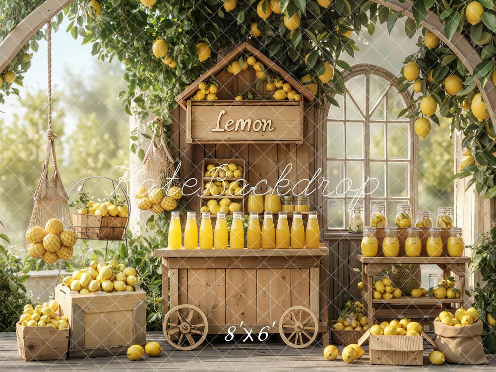Kate Summer Wooden Lemonade Stand Lemons Juice Crates Printed Backdrop Designed by Emetselch