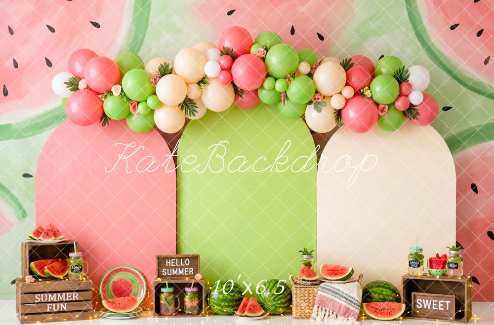 Kate Summer Birthday Watermelon Party Balloon Arch Printed Backdrop Designed by Patty Roberts
