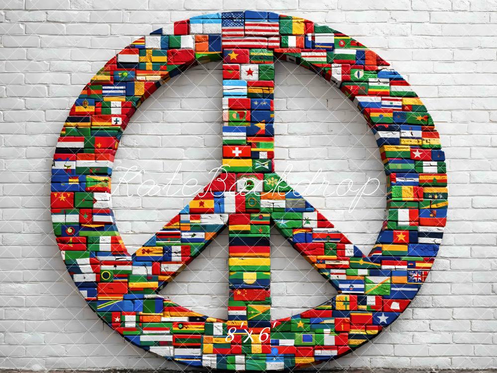 Kate Peace Sign Flags Brick Wall Printed Backdrop Designed by Mini MakeBelieve