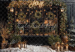 Winter Kerst Foto Achtergrond Framed Window Black Retro Wand Ontworpen door Emetselch