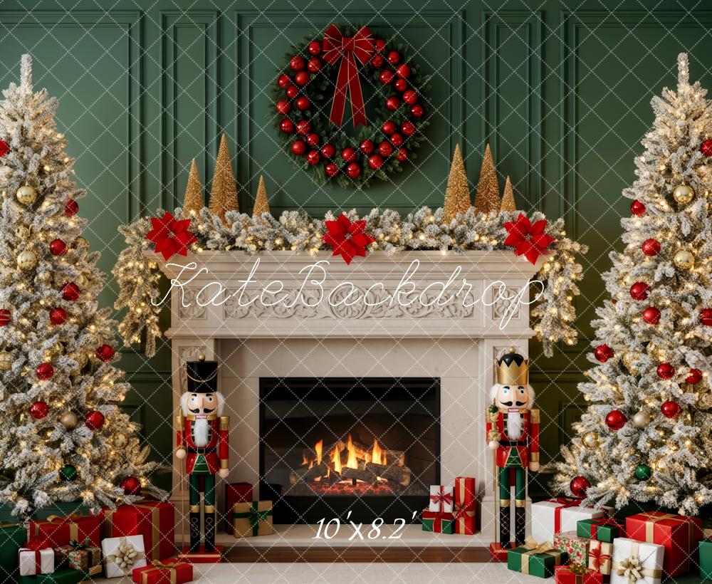 Kate Christmas Fireplace Christmas Tree Nutcracker Wreath Backdrop Designed by Patty Roberts