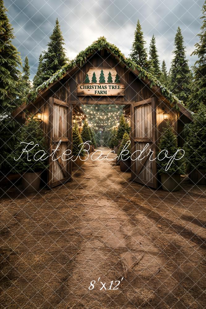 Kate Christmas Tree Farm Pine Forest Barn Backdrop Designed by Emetselch