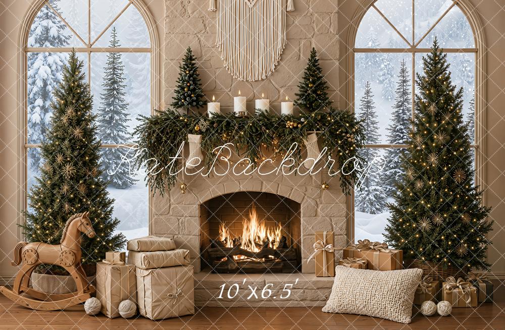 Kate Christmas Boho Fireplace Macrame Trees Gift Rocking Horse Printed Backdrop Designed by Emetselch