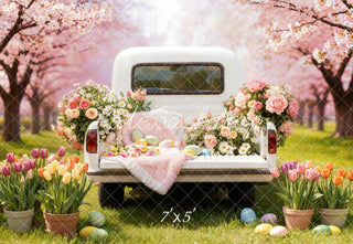Kate Easter Truck Cherry Blossoms Flowers Eggs Printed Backdrop Designed by Emetselch
