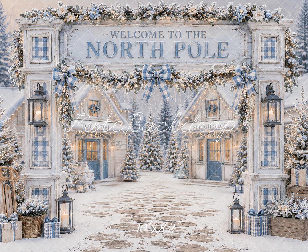 Kate Christmas North Pole Welcome Sign Snowy Village Printed Backdrop Designed by Ashley Paul