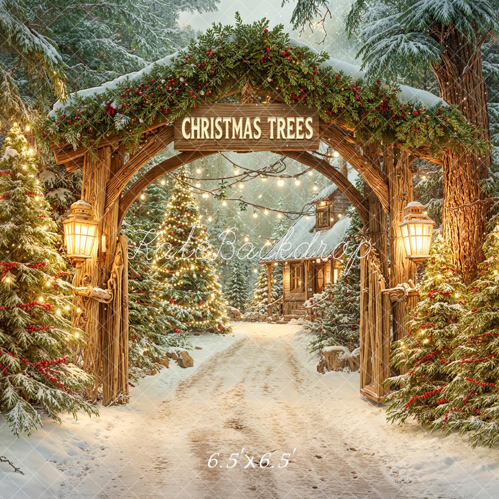 Kate Christmas Tree Arch Snowy Forest Pathway Cabin Backdrop Designed by Emetselch