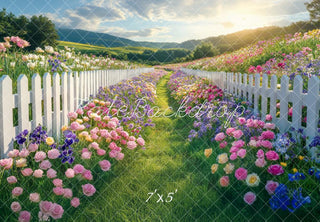 Spring Field Flower Garden Path Foto Achtergrond Designed by Mini MakeBelieve