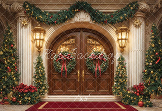 Kate Christmas Garland Wreath Trees Retro Doorway Arch Printed Backdrop Designed by Emetselch