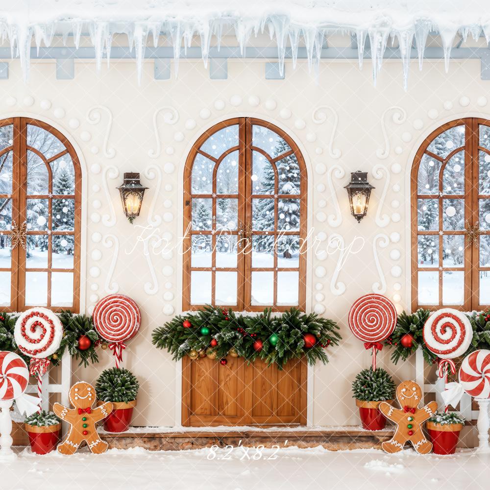 Kate Christmas Gingerbread Candy Arched Windows Backdrop Designed by Emetselch