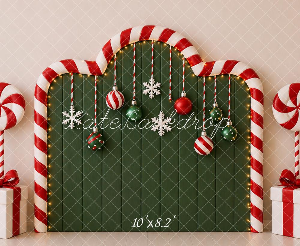 Kate Christmas Headboard Candy Cane Arch Gift Boxes Printed Backdrop Designed by Caitlin Lynch
