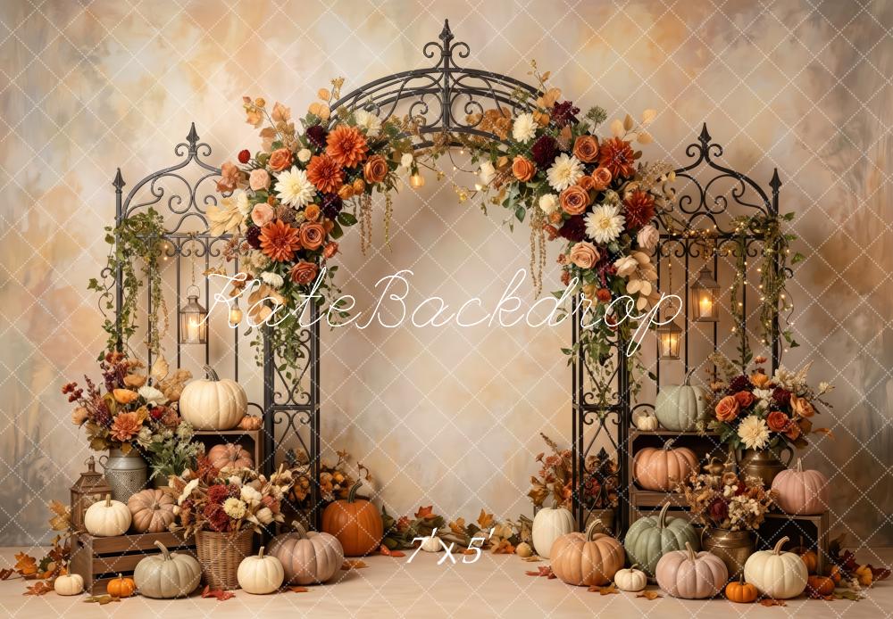 Kate Fall Pumpkin Wrought Iron Flower Arch Printed Backdrop Designed by Patty Roberts