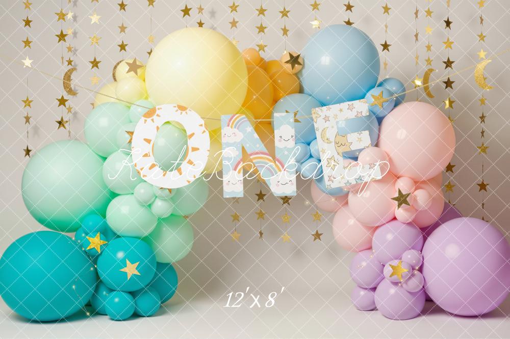 Kate Cake Smash 1st Birthday Balloon Arch Pastel Star Garland Backdrop Designed by Emetselch