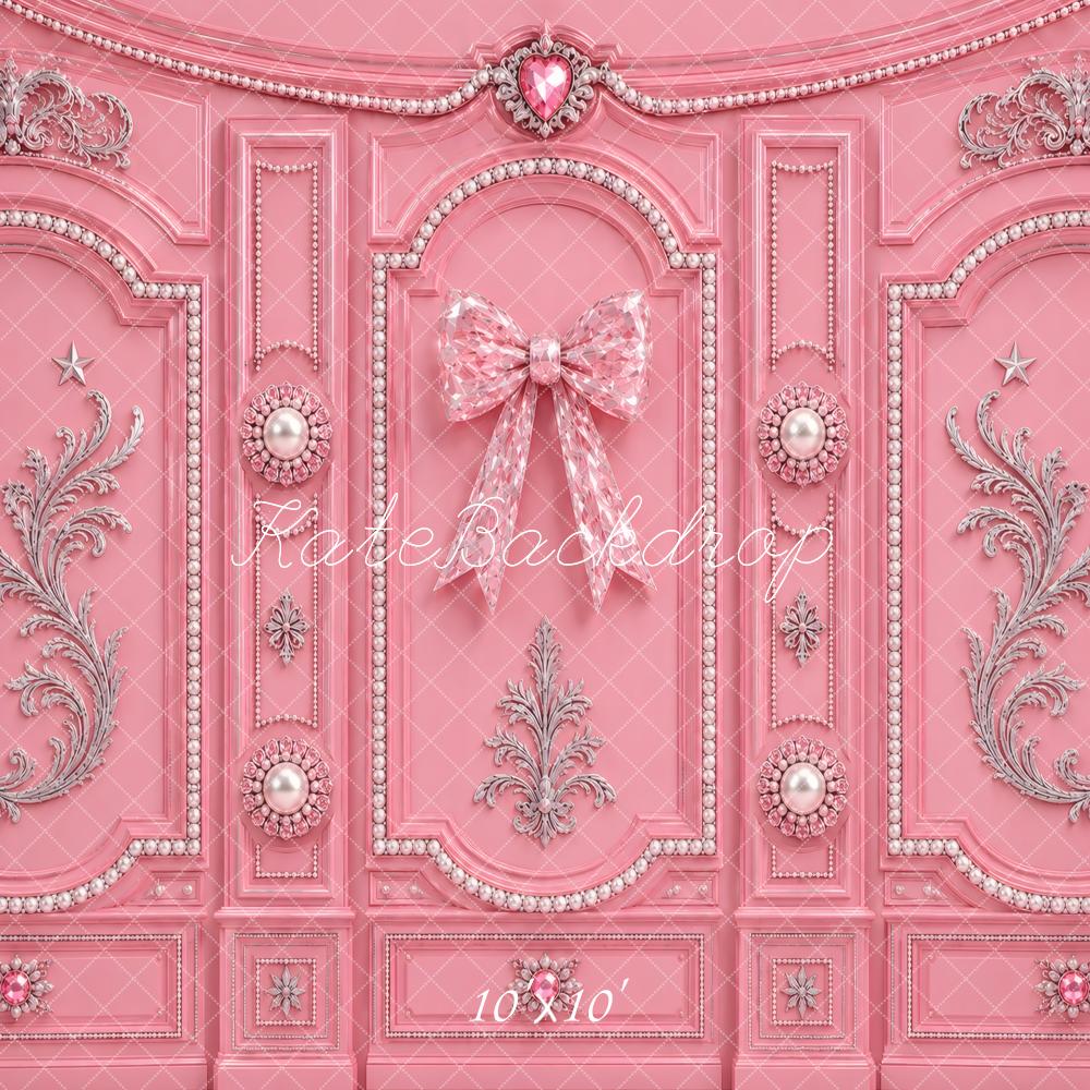 Kate Pink Ornate Bow Pearl Vintage Wall Printed Backdrop Designed by Vertigo Productions