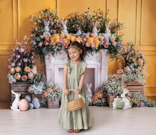 Kate Easter Bunny Flower Fireplace Printed Backdrop Designed by Emetselch