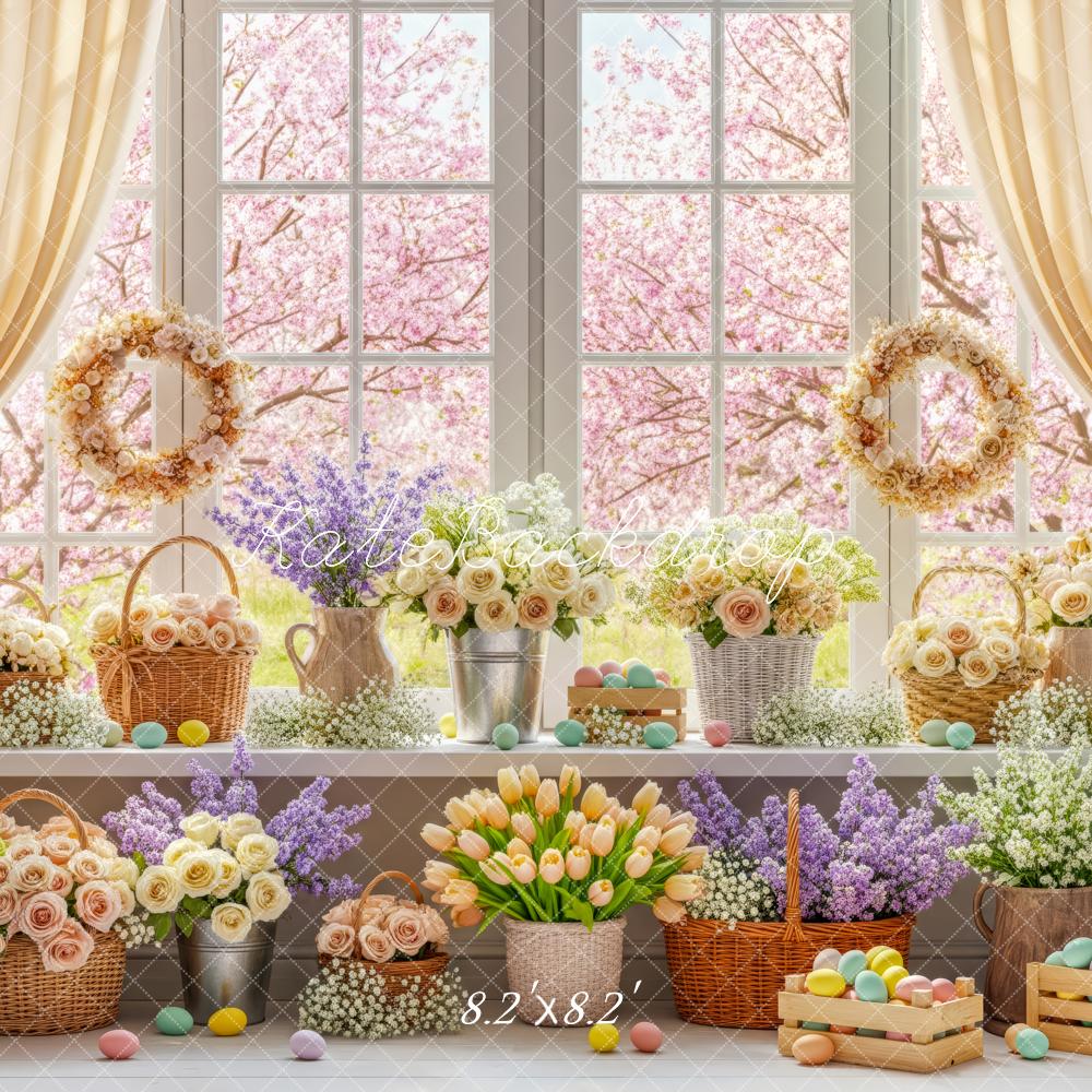 Kate Easter Spring Flowers Pastel Eggs Window Backdrop Designed by Patty Roberts