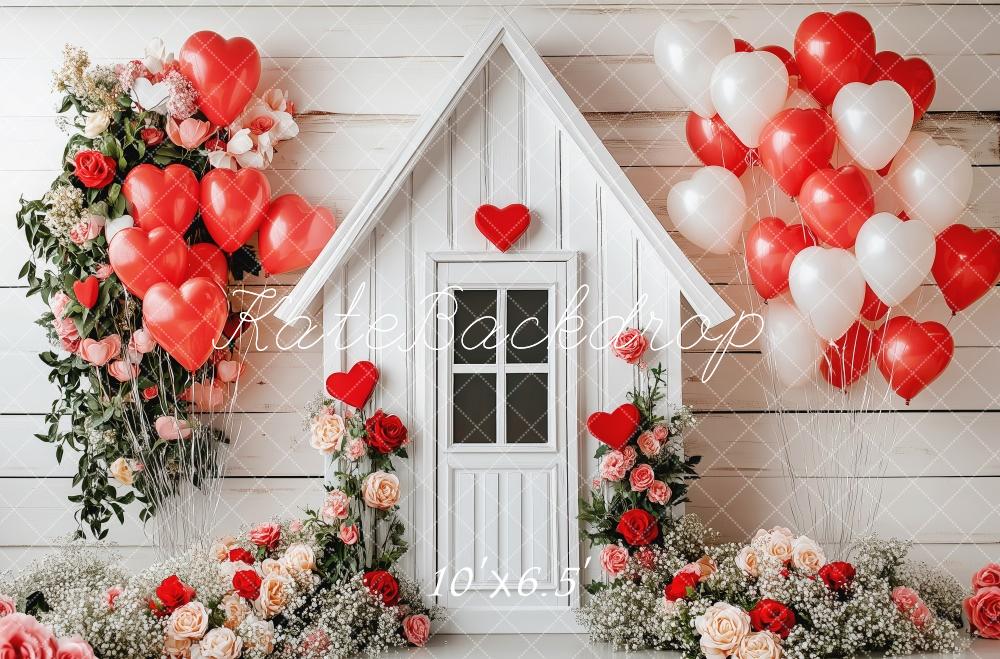 Kate Valentine Heart Balloon Floral House Backdrop Designed by Patty Roberts