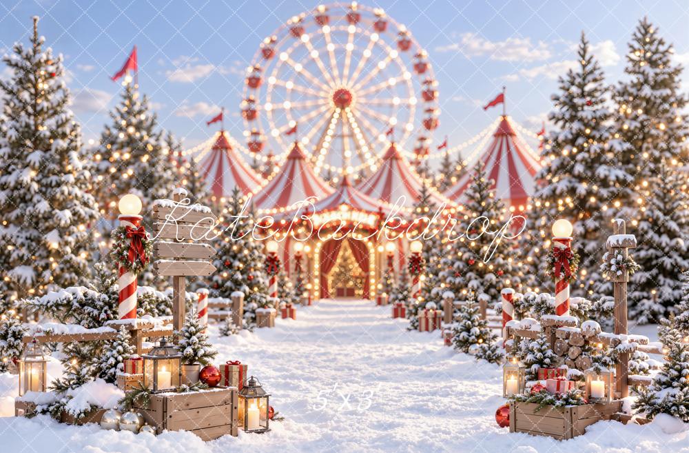 Kate Christmas Circus Ferris Wheel Snowy Trees Printed Backdrop Designed by Emetselch