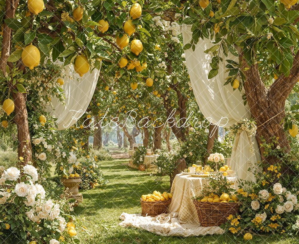 TEST Kate Summer Lemon Orchard Floral Arch Picnic Printed Backdrop Designed by Emetselch