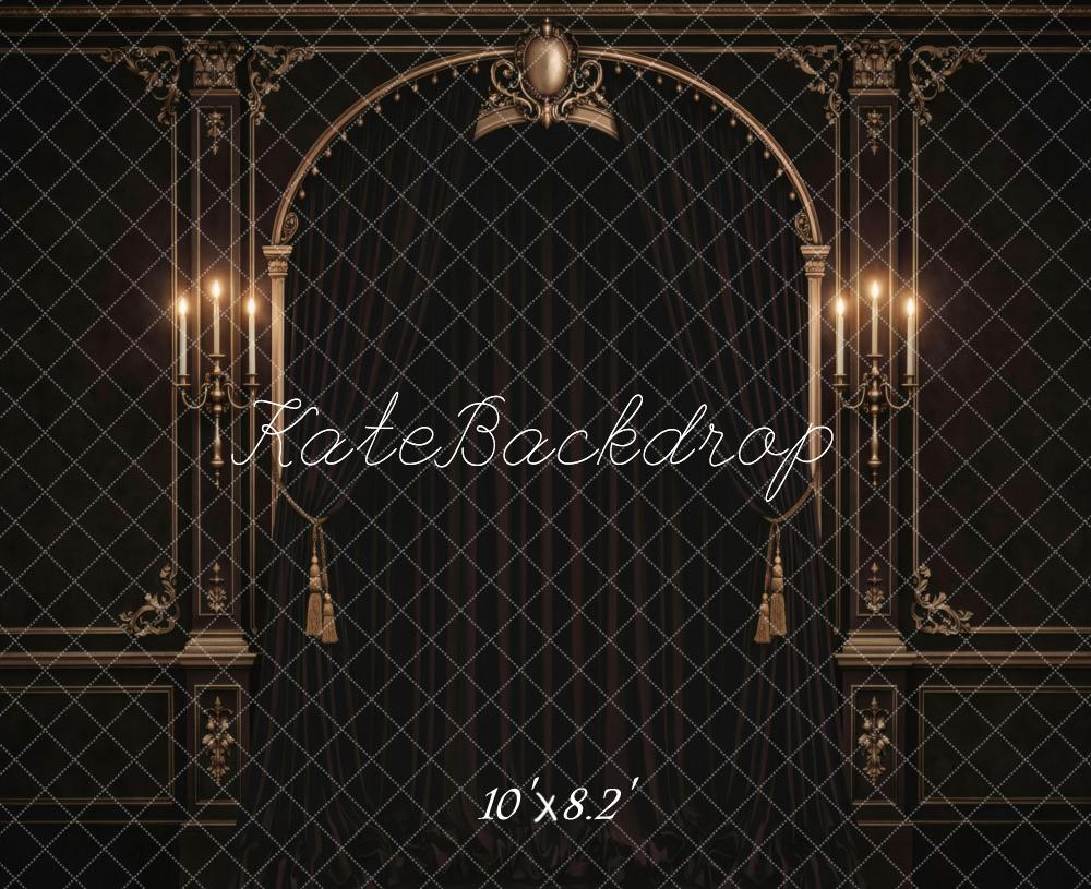 TEST Kate Dark Vintage Arch Candlestick Wall Panel Printed Backdrop Designed by Vertigo Productions