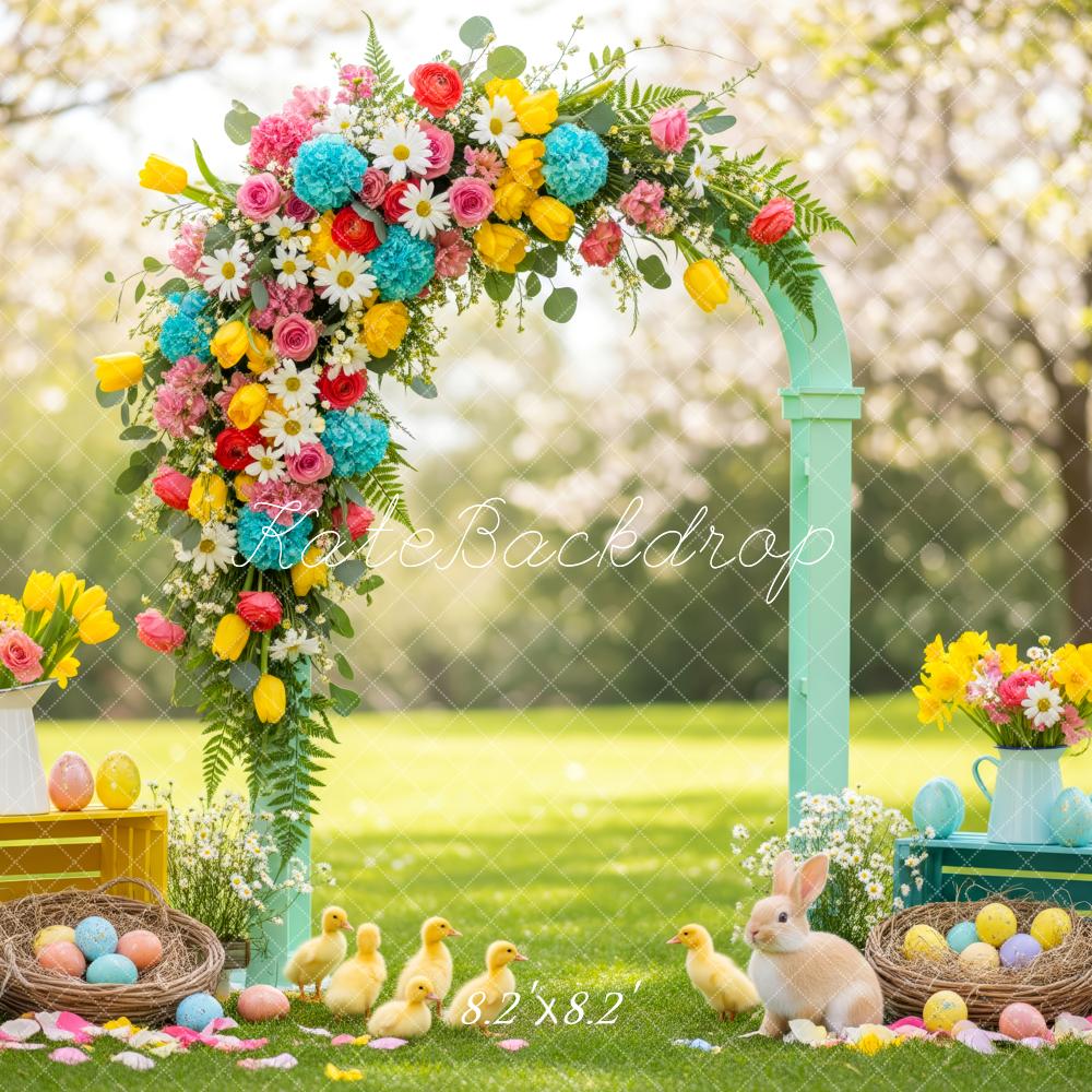 Kate Easter Bunny Flower Arch Colorful Eggs Spring Backdrop Designed by Patty Roberts