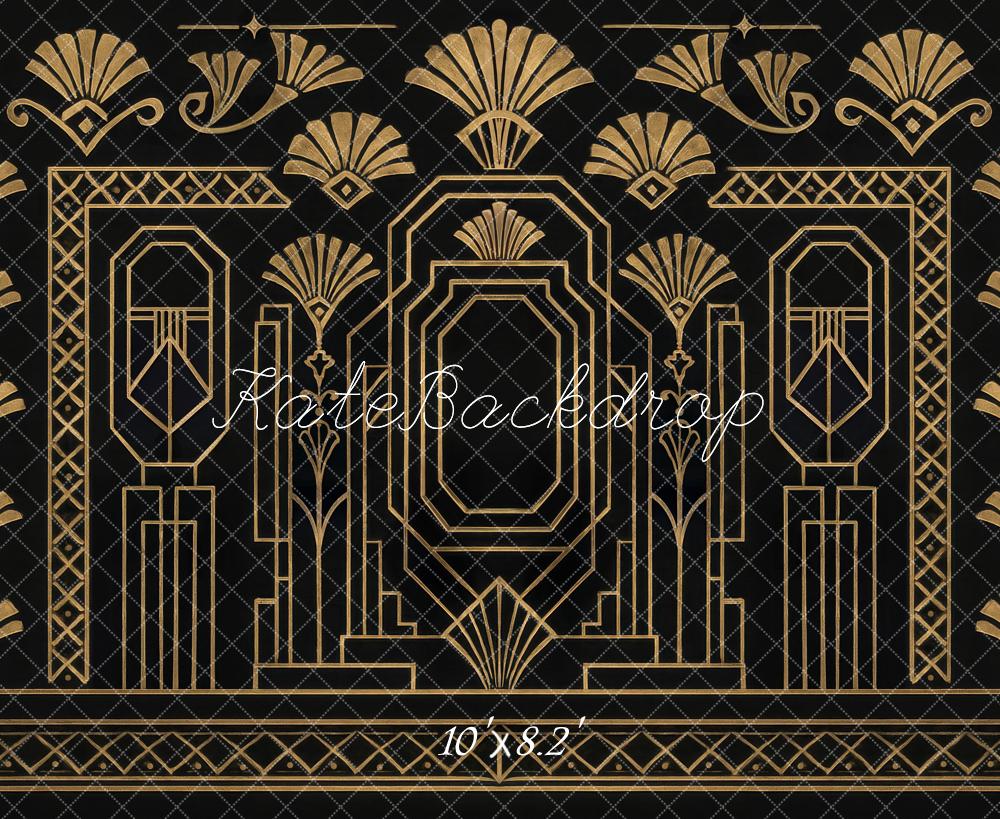 Kate Art Deco Gold Pattern Black Backdrop Designed by Mini MakeBelieve