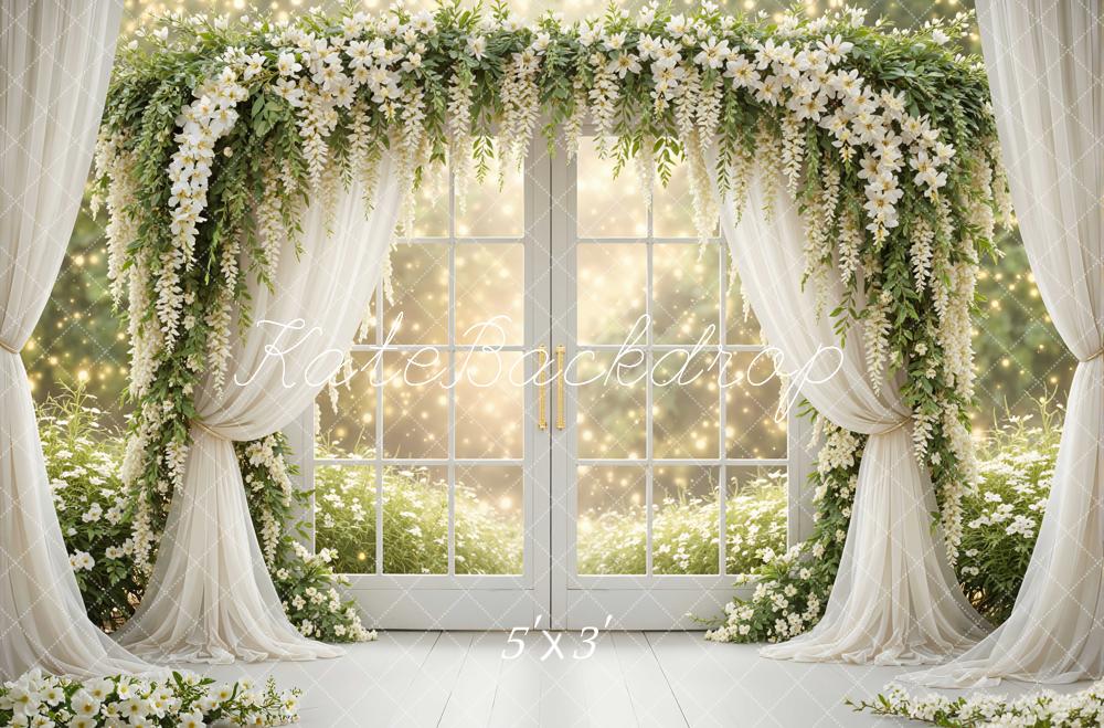 Kate Spring Flower Arch White Floral Drapes Window Backdrop Designed by Mini MakeBelieve