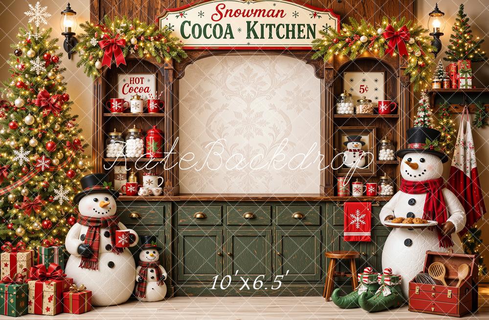 Kate Christmas Snowman Cocoa Kitchen Cabinet Printed Backdrop Designed by Shutter Swan Studios