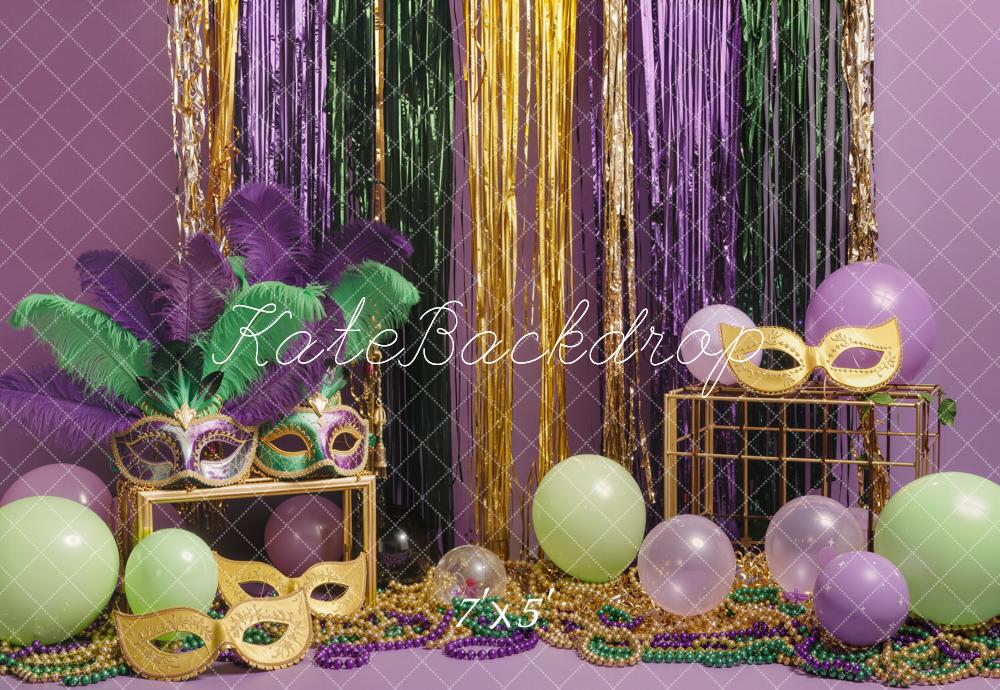Kate Mardi Gras Masks Balloons Beads Tinsel Backdrop Designed by Emetselch
