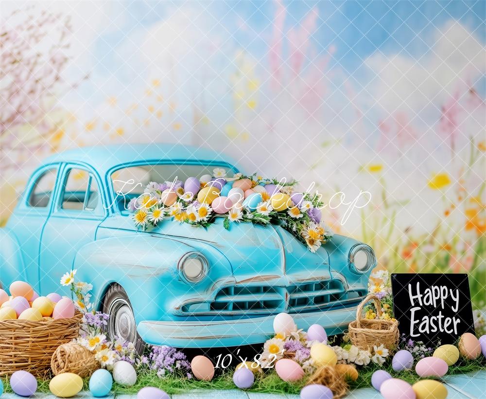 Kate Easter Vintage Blue Car Eggs Backdrop Designed by Patty Roberts